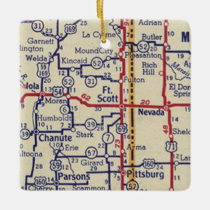 Fort Scott KS Vintage Map Ceramic Ornament