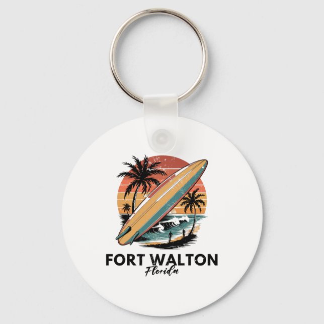 Fort Walton Beach Florida Surfboard Beach  Keychain (Front)