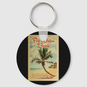 Fort Walton Beach Palm Tree Vintage Travel Keychain
