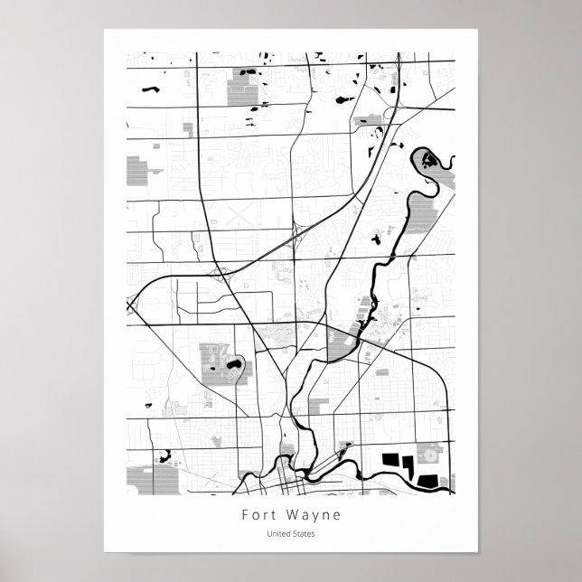 Fort Wayne Indiana Modern Minimal Simple Map Poster (Front)