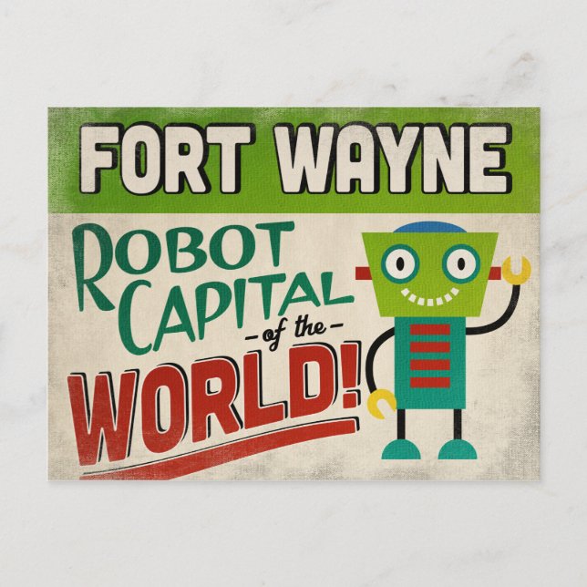 Fort Wayne Indiana Robot - Funny Vintage Postcard (Front)