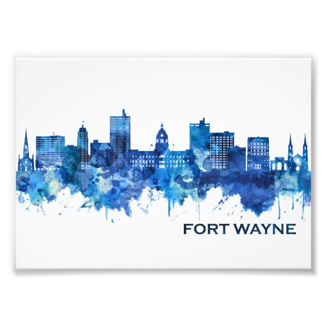Fort Wayne Indiana Skyline Blue Photo Print (Front)