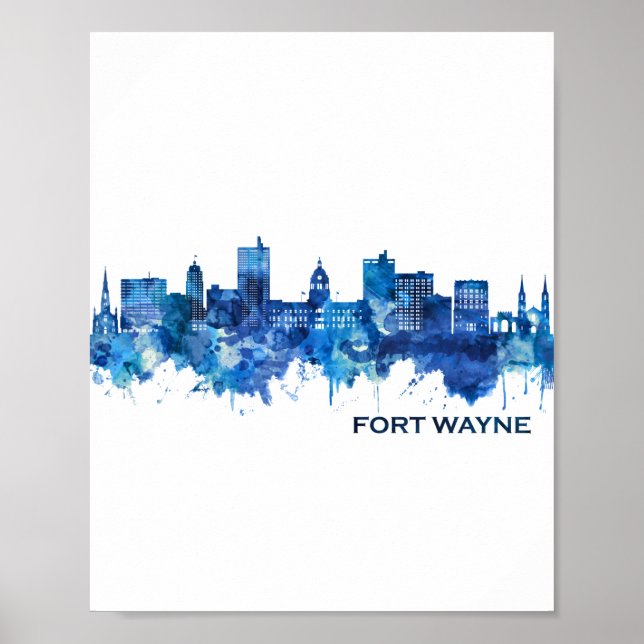 Fort Wayne Indiana Skyline Blue Poster (Front)