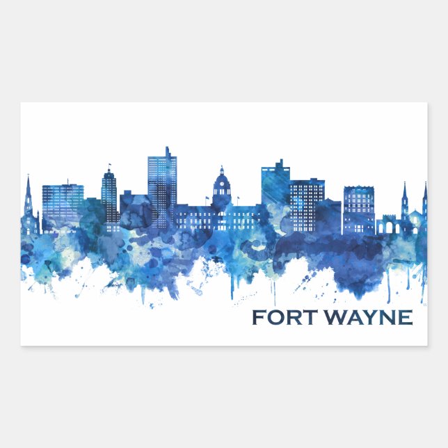 Fort Wayne Indiana Skyline Blue Sticker (Front)