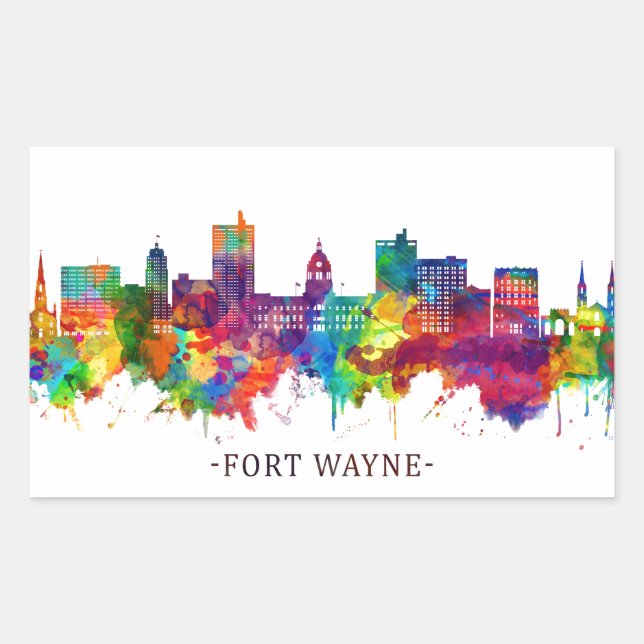 Fort Wayne Indiana Skyline Sticker (Front)