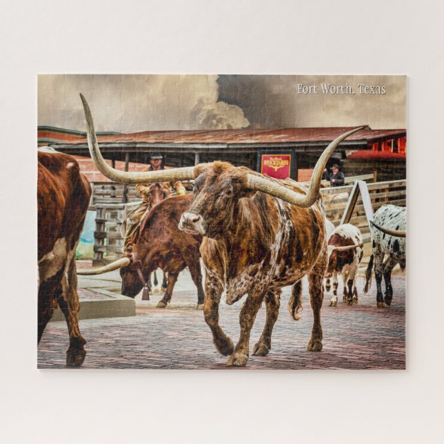 Fort Worth Cattle Drive, Longhorn Jigsaw Puzzle (Horizontal)