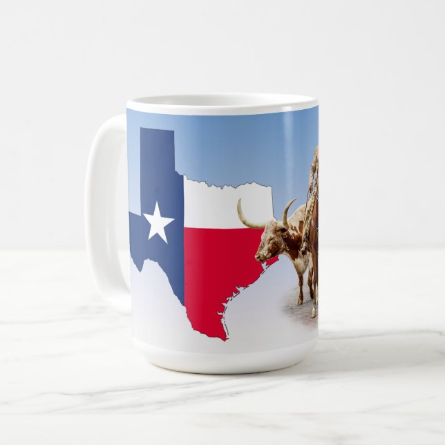 Fort Worth Cattle, Texas Outline, Mug (Front Left)