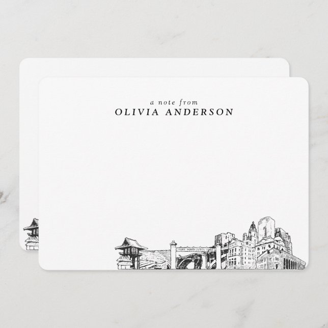 Fort Worth Skyline Sketch Personalized Note Cards (Front/Back)