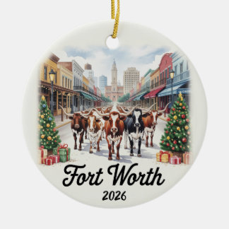 Fort Worth Texas 2026 Christmas Ornament Longhorn