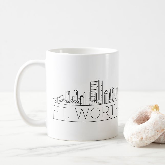 Fort Worth, Texas  | City Stylized Skyline Coffee Mug (With Donut)