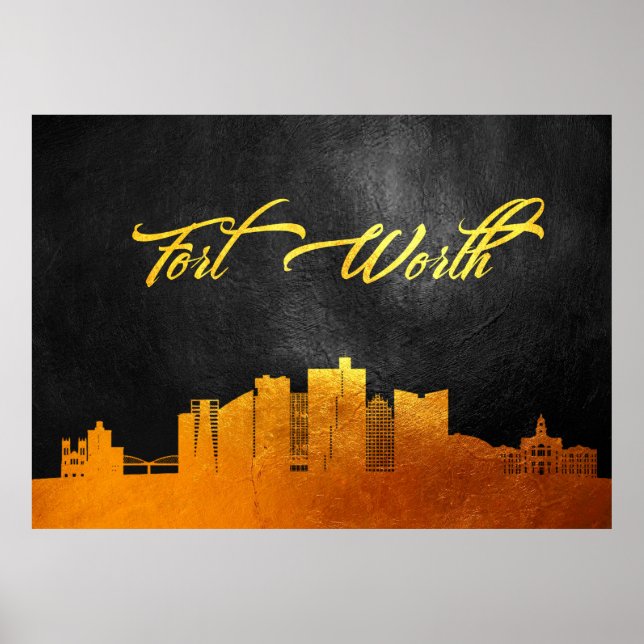 Fort Worth Texas Gold Skyline Poster (Front)