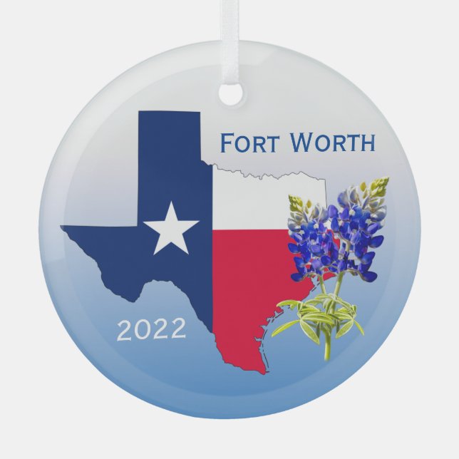 Fort Worth Texas, Outline & Bluebonnets Ornament (Front)