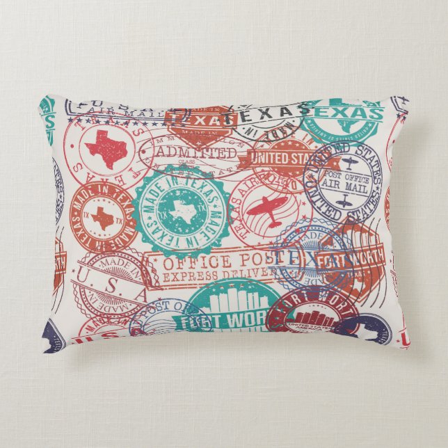 Fort Worth Texas Set of Stamps. Travel Stamp. Made Accent Pillow (Front)