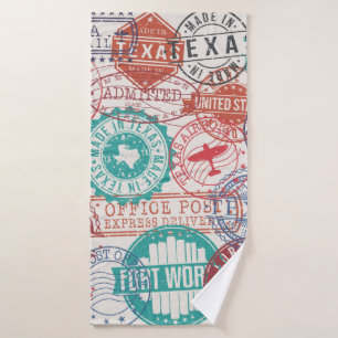 Fort Worth Texas Set of Stamps. Travel Stamp. Made Bath Towel