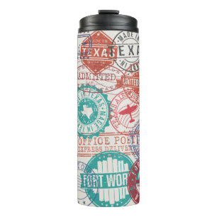 Fort Worth Texas Set of Stamps. Travel Stamp. Made Thermal Tumbler
