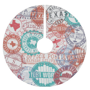 Fort Worth Texas: travel stamps. Brushed Polyester Tree Skirt