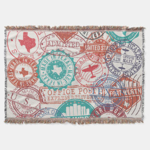 Fort Worth Texas: travel stamps. Throw Blanket