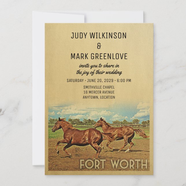 Fort Worth Texas Wedding Invitation Horses (Front)