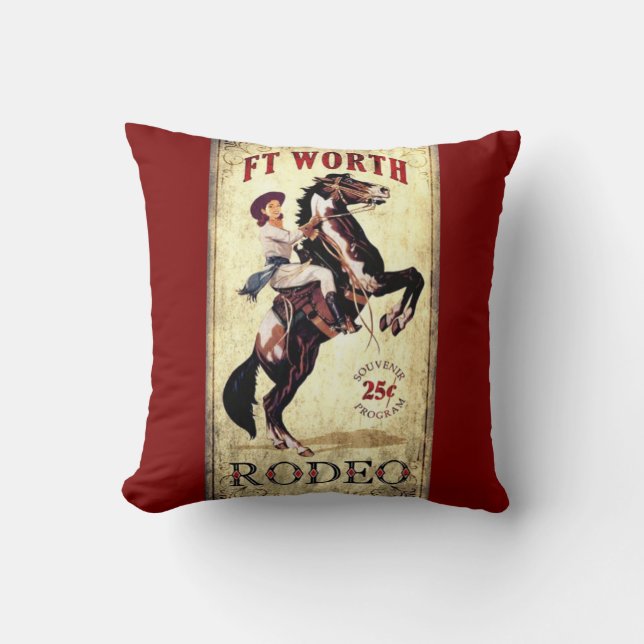 Fort Worth Vintage Rodeo Throw Pillow (Front)