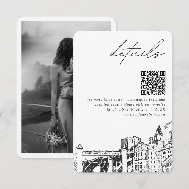 Fort Worth Wedding Details QR Code Small Enclosure Card (Front/Back)