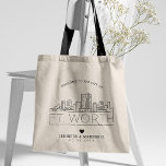 Fort Worth  Wedding | Stylized Skyline Tote Bag<br><div class="desc">A unique wedding tote bag for a wedding taking place in the beautiful city of Fort Worth,  Texas.  This tote features a stylized illustration of the city's unique skyline with its name underneath.  This is followed by your wedding day information in a matching open lined style.</div>