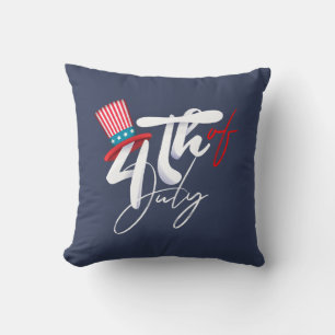 Forth of July Text and a patriotic Hat Design Throw Pillow