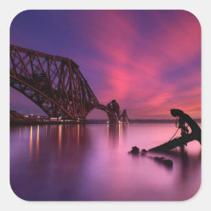 Forth Rail Bridge At Sunset Scotland Square Sticker