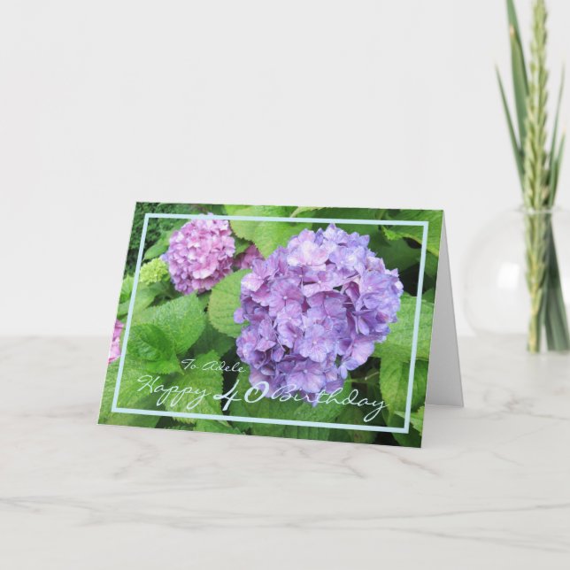 Fortieth Birthday Adele Hydrangeas Elegant Modern Card (Front)