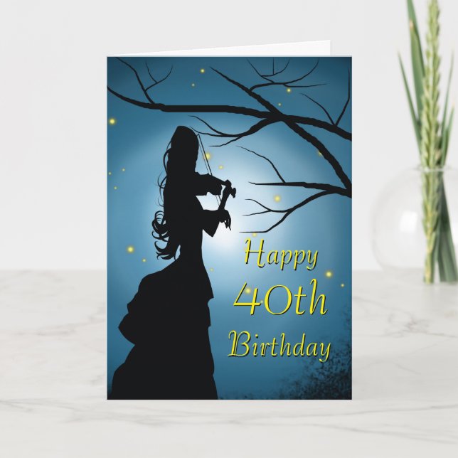 Fortieth Birthday Violin Player  Card (Front)
