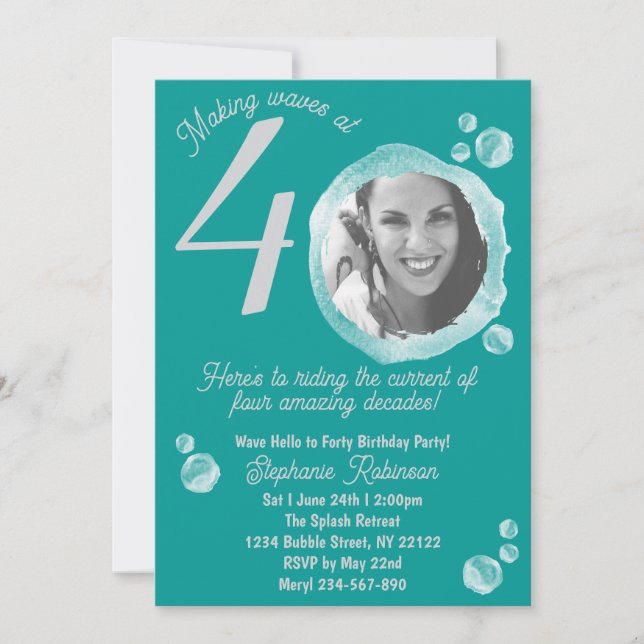 Fortieth Water Bubbles Birthday Party Invitation (Front)