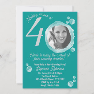 Fortieth Water Bubbles Birthday Party Invitation
