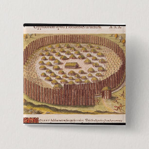 Fortified Indian Village, from 'Brevis 2 Inch Square Button