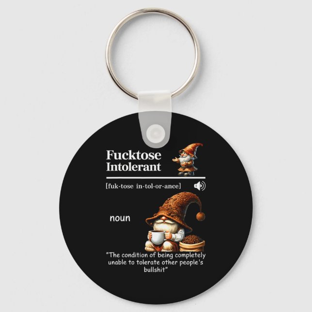 Fortose Intolerant Definition Funny Gnome Coffee  Keychain (Front)