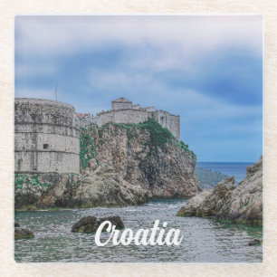Fortress walls, rocky coast and sea in Croatia Glass Coaster
