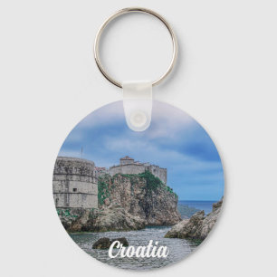 Fortress walls, rocky coast and sea in Croatia Keychain