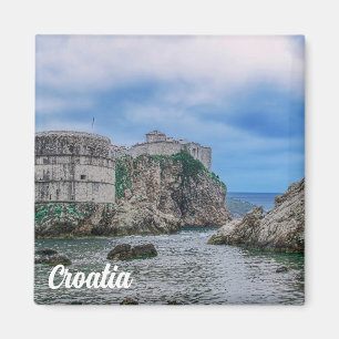 Fortress walls, rocky coast and sea in Croatia Magnet