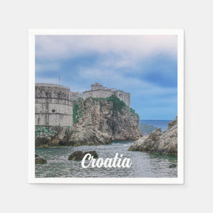 Fortress walls, rocky coast and sea in Croatia Napkin