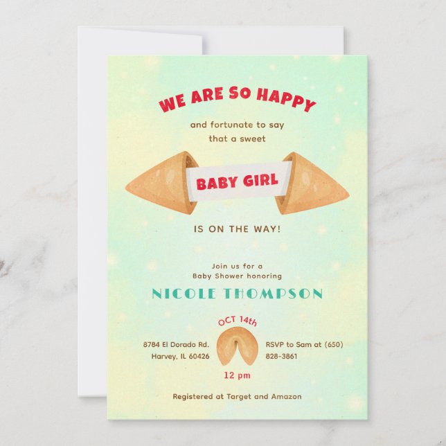 Fortune Cookie It's Baby Girl Cute Shower Sprinkle Invitation (Front)