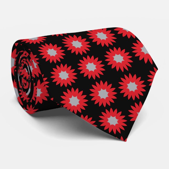 Fortune Geometric Floral Red & Black Two-Sided Tie (Rolled)