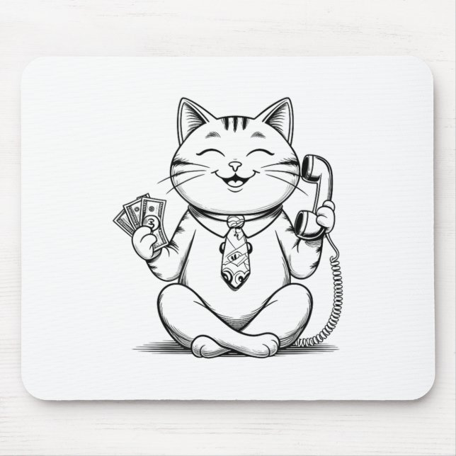 Fortune Kitty Meme Graphic Kawaii Maneki Neko Doll Mouse Pad (Front)