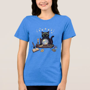 Fortune Teller Black Cat Crystal Ball Halloween Tri-Blend Shirt