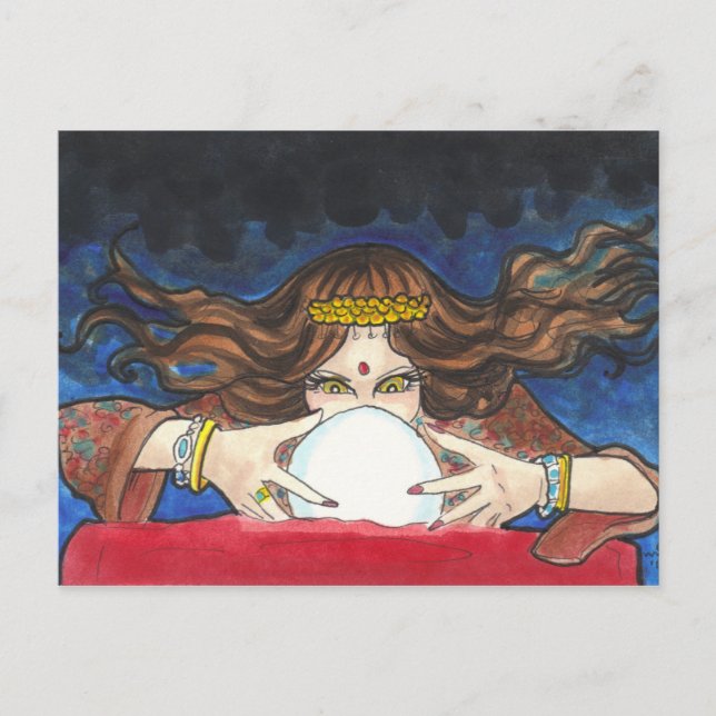 Fortune Teller fantasy circus art postcard print (Front)