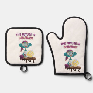 Fortune teller monkey oven mitt & pot holder set