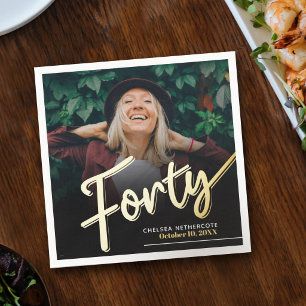 Forty 40th Birthday custom photo script gold Napkin