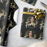 Forty 40th Birthday photo script gold custom Wrapping Paper<br><div class="desc">Forty gold colour script text on black birthday wrapping paper. Personalize this 40th birthday wrap with your own photo of your birthday girl or boy and a message and or name, currently reads forty and fabulous Bella! Other years and matching items are available. © Original design by Sarah Trett for...</div>
