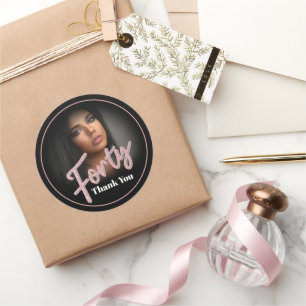 Forty 40th Birthday photo script rose pink favour  Classic Round Sticker