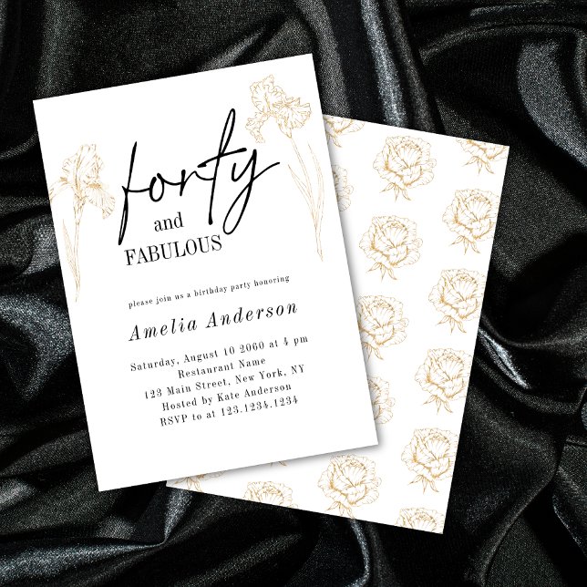 Forty 40th Gold Flowers Modern Birthday Party  Invitation (Creator Uploaded)