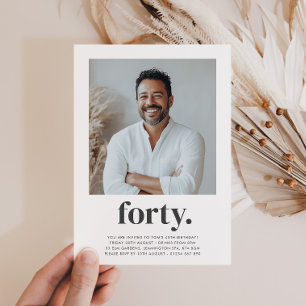 Forty 40th Mens Square Photo Birthday Invitation