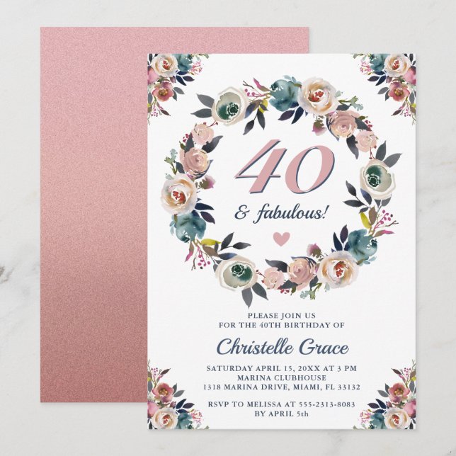 Forty and Fabulous 40th Anniversary Birthday Party Invitation (Front/Back)