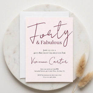 Forty and Fabulous Blush Pink 40th Birthday Party Invitation